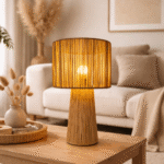 Lampe en métal et rafia