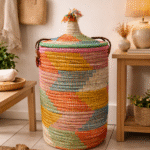 Panier de rangement en jonc de mer et laine